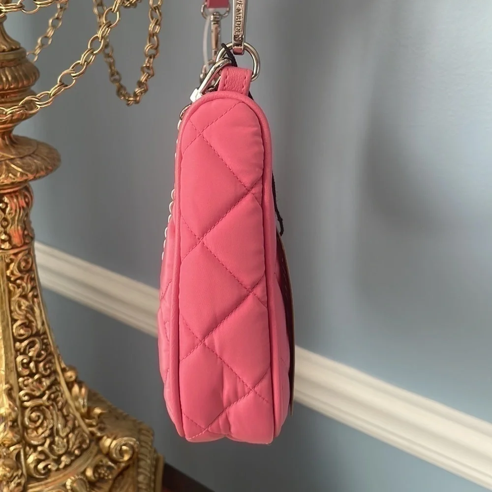 Brand New Steve Madden Raspberry Quilt Stitch Chain Wide Strap Crossbody Purse